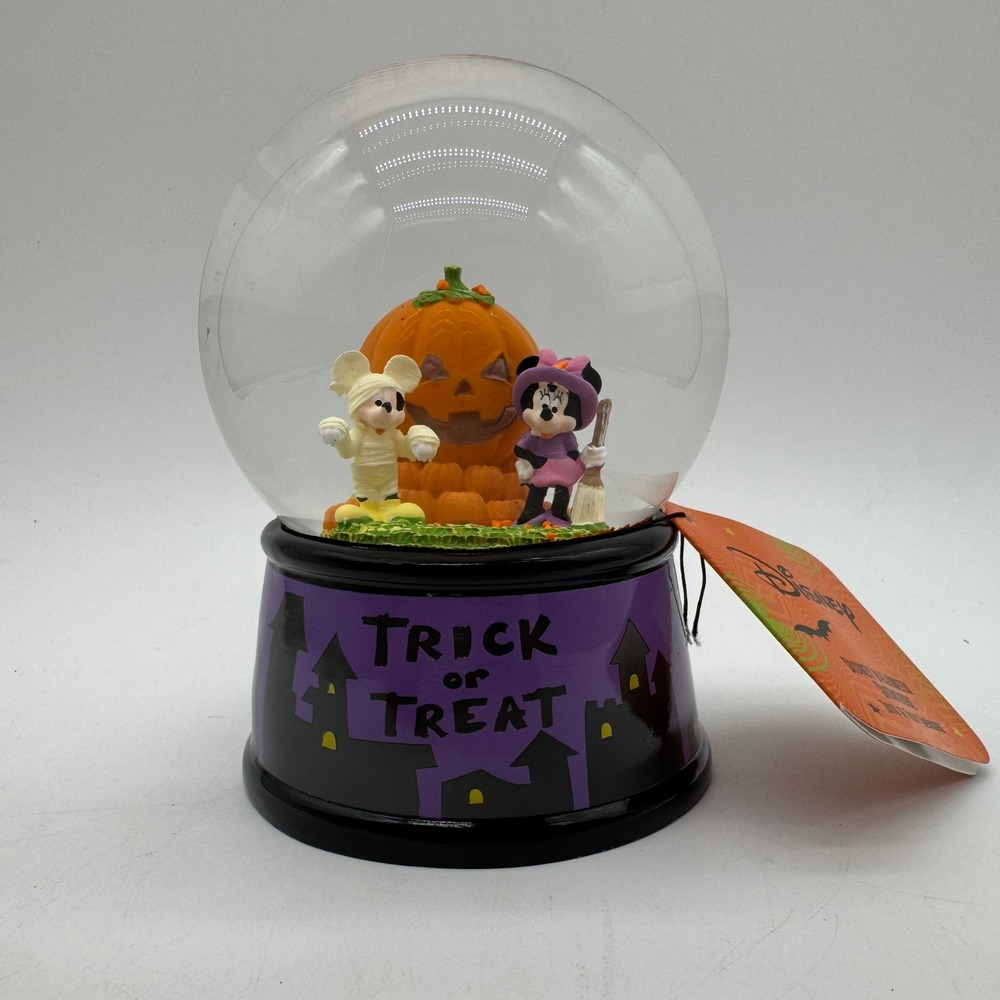 Disney Mickey Minnie Trick or Treat Halloween Snow Globe Purple Base With Tag